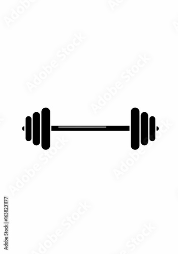 A black silhouette of a barbell with multiple weight plates on each end, representing strength training and fitness.