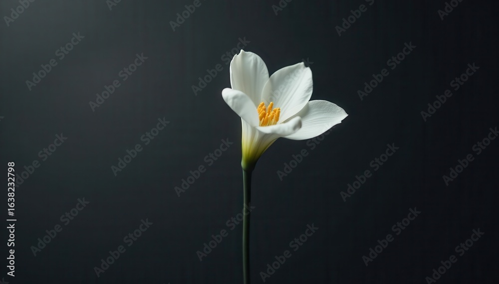 Obraz premium Single black stem with white minimalist flower , bloom, nature, floral