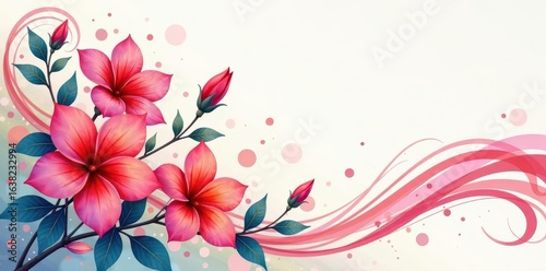 Vibrant blooms in watercolor wash, flowing lines, art, flowers, creative