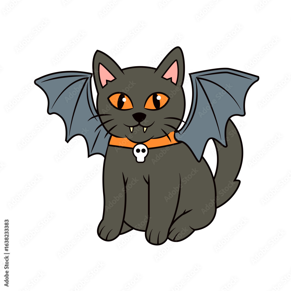 Obraz premium Adorable bat winged cat design for Halloween themed designs, perfect for stickers, cards, or social media graphics with a spooky cute aesthetic.