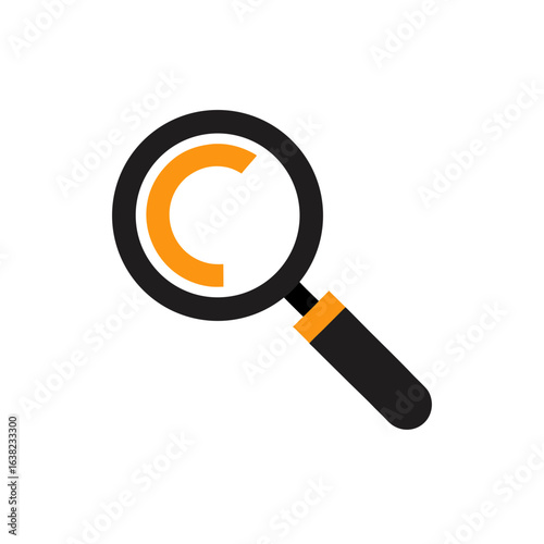 Vector art of magnifying glass with letter c icon isolated on white background
