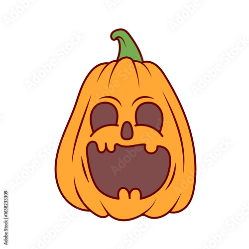 Cheerful Jack-o'-lantern graphic with outlined details, perfect for Halloween themes and festive seasonal projects and autumnal decoration.