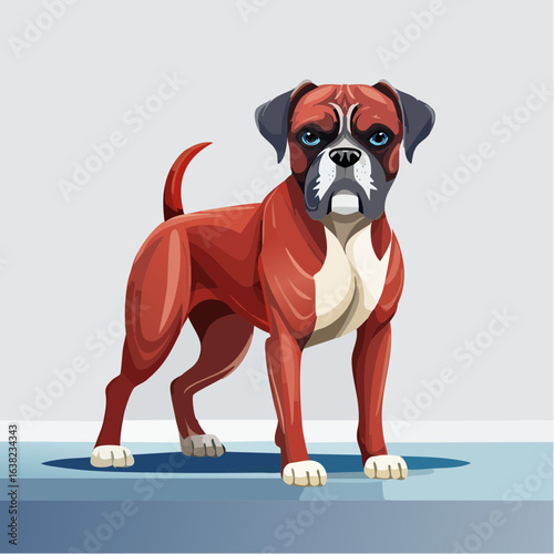 Joli chien boxer sur fond blanc, vu de face
