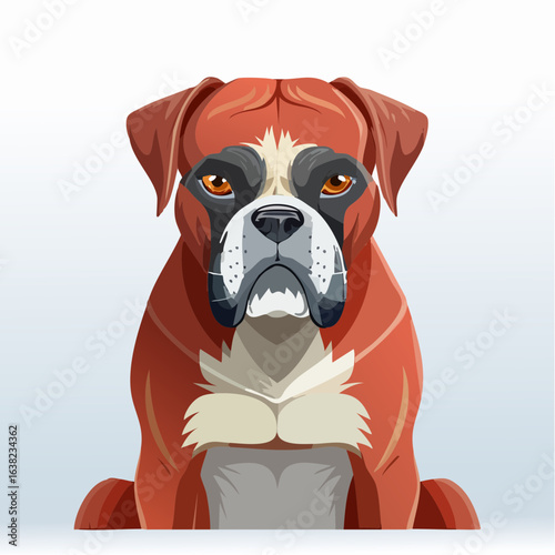 Joli chien boxer sur fond blanc, vu de face