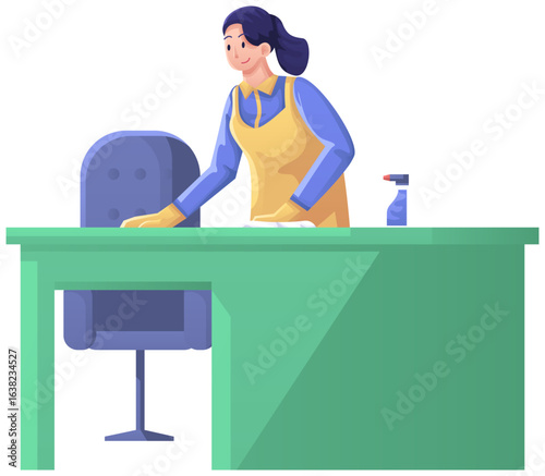 Maid cleaning Office Desk