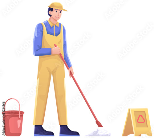 Janitor mopping the floor