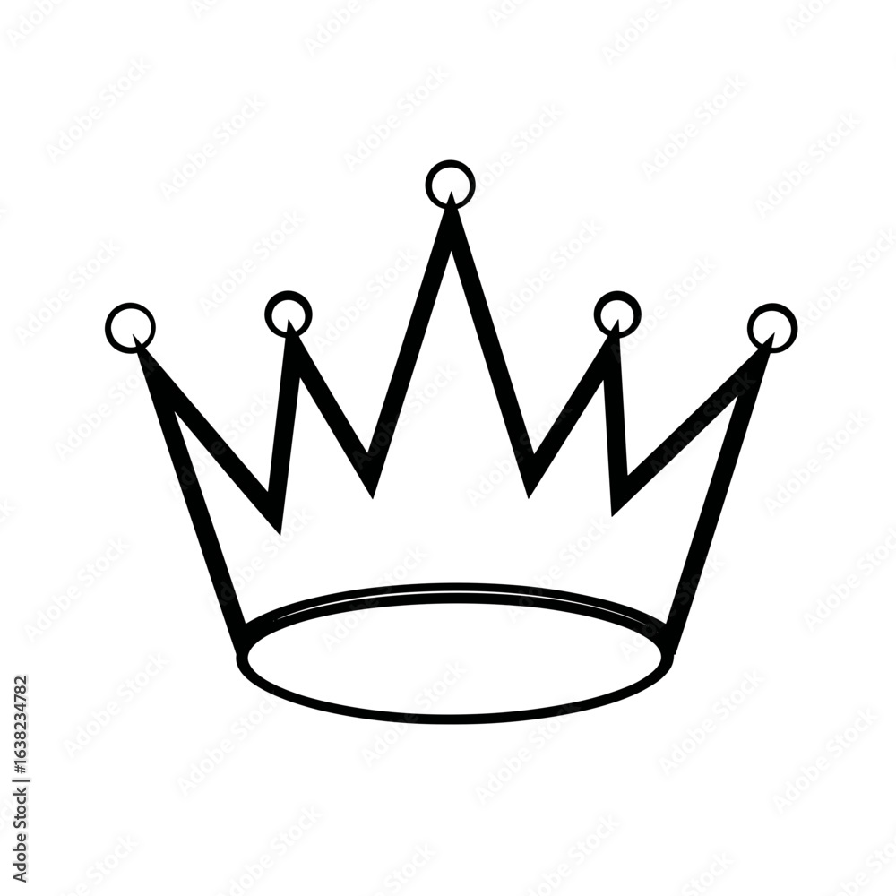 Outline crown with five pointed tips, each topped with a small circle, and an oval base.
Outline crown with five pointed tips, each topped with a small circle, and an oval base.