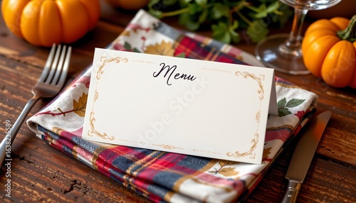 Wallpaper Mural blank menu card on plaid napkin, thanksgiving, no people, no text, no logo Torontodigital.ca