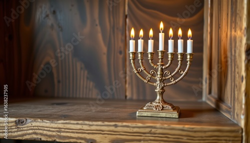 Wallpaper Mural menorah trinket on wood shelf, hanukkah, no people, no text, no logo Torontodigital.ca