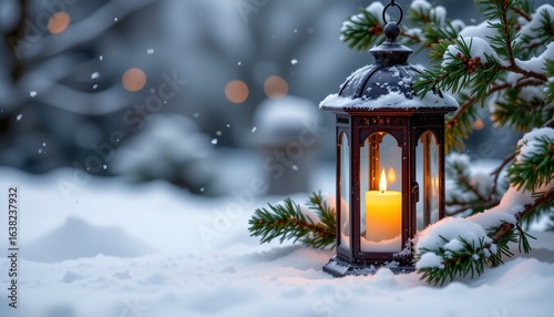 Wallpaper Mural candle lantern with pine branch, winter, no people, no text, no logo Torontodigital.ca