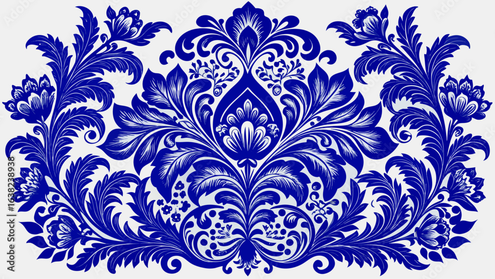 Very beautiful Elegant Royal Blue Damask Pattern Design A Timeless Ornamental Motif Featuring Classic Floral Elements for Textile Prints and Decorative Applications Vintage Victorian white background. Very beautiful Elegant Royal Blue Damask Pattern Design A Timeless Ornamental Motif Featuring Classic Floral Elements for Textile Prints and Decorative Applications Vintage Victorian white background.