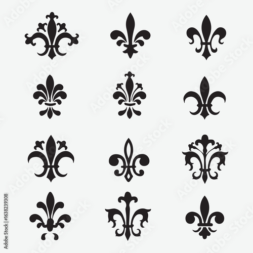 Fleur de lys rococo Black and White Stock vector design