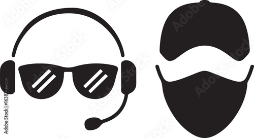 Hero Silhouette with Sunglasses and Headphones Vector Icon Set, Anonymous Hero with Cap and Mask - Vector Silhouette.