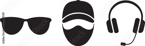 Hero Silhouette with Sunglasses and Headphones Vector Icon Set, Anonymous Hero with Cap and Mask - Vector Silhouette.