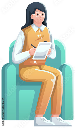 Woman listening while taking notes