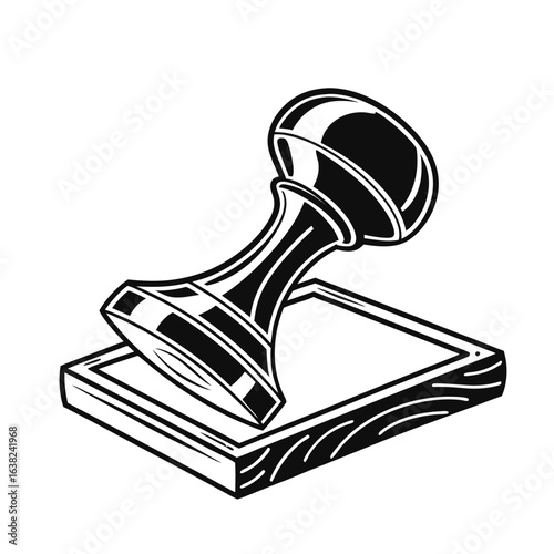Vintage hand stamp on an ink pad, a black and white vector icon illustration isolated on a white background.