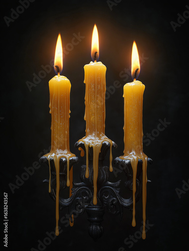 Triple Candle Holder with Dripping Gold Wax