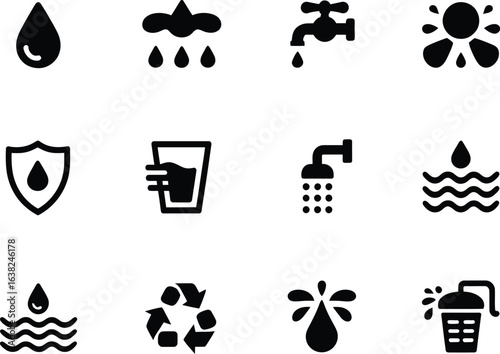 Collection of water related icons and symbols for design