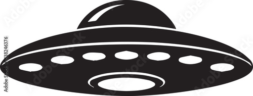 Monochrome vector icon of a classic flying saucer. A simple, flat design silhouette of a UFO for sci-fi and alien themes. a255 concept.