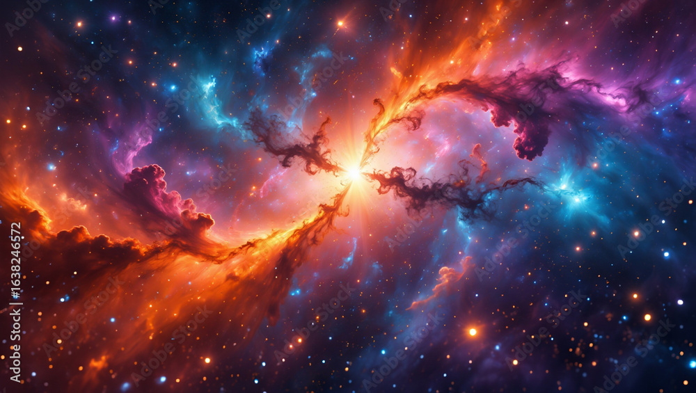 Obraz premium Vibrant Cosmic Cloud Formation with Star Clusters and Galactic Nebula
