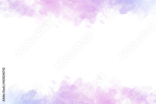 A soft watercolor background with pink, purple, and blue hues frames a blank space, ideal for adding text or graphics to create a delicate and artistic design isolated on transparent background