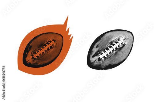 Retro pop art style American football ball with bold colors and halftone texture PNG