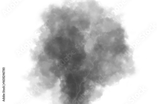 A dramatic dark smoke cloud with lightning isolated on transparent background creates a powerful and intense visual effect, perfect for conveying danger or mystery