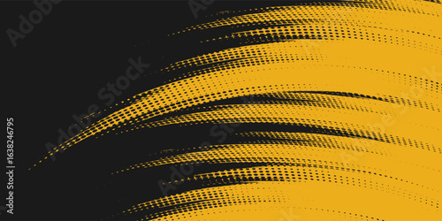 Abstract speed lines style yellow color halftone banner design template.