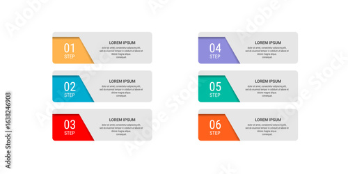 Infographic template 6 option process or step for business. Vector illustration.