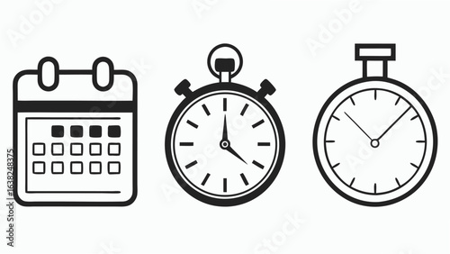 Black and white icons for calendar and timekeeping