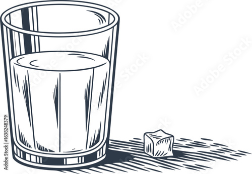 Realistic transparent glass tumbler illustration. Detailed glass tumbler artwork with clear texture. Lifelike transparent tumbler drawing with reflections. High quality glass tumbler design for drink