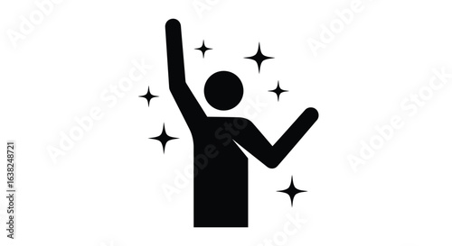 Vector illustration of silhouette of a person celebrating success with sparkles isolated on white background