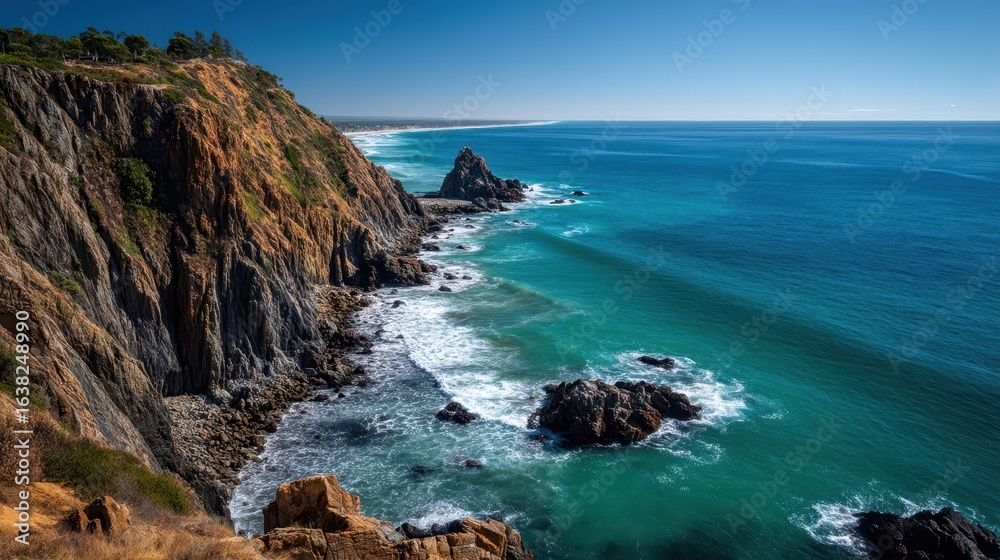 Obraz premium Serene Cliffside View Overlooking the Ocean on a Clear Day