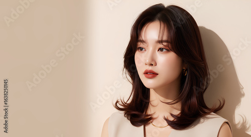 おしゃれなカットモデル女性の自然光ポートレート (Soft Radiance Portrait Series)