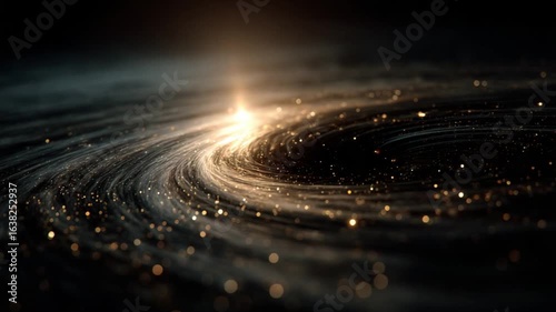 Celestial Swirl. A luminous spiral galaxy swirls in the depths of space, its brilliant central core radiating light amidst a sea of stars, an artistic representation of the cosmos.