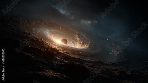 Cosmic Vortex. An artistic representation of a black hole. A breathtaking scene of cosmic proportions, evoking a sense of wonder and mystery with the power of a black hole.