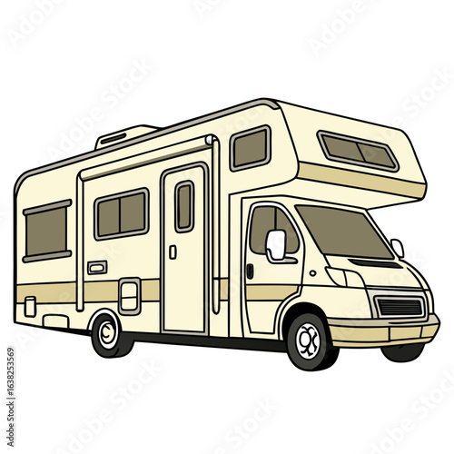 Cream colored motorhome with dark windows camper recreational vehicle