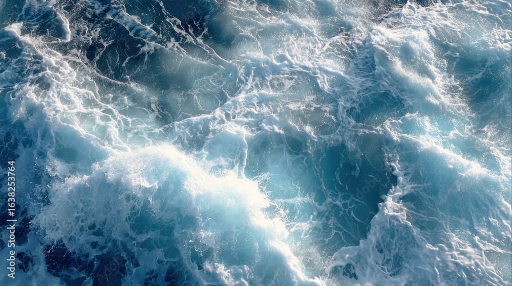 Fototapeta premium A stunning aerial view of turbulent ocean waves, capturing the beauty and power of nature's watery depths.