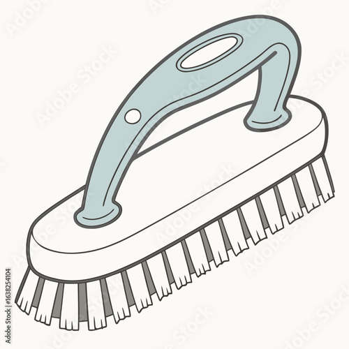 Blue handle scrubbing brush with white bristles cleaning