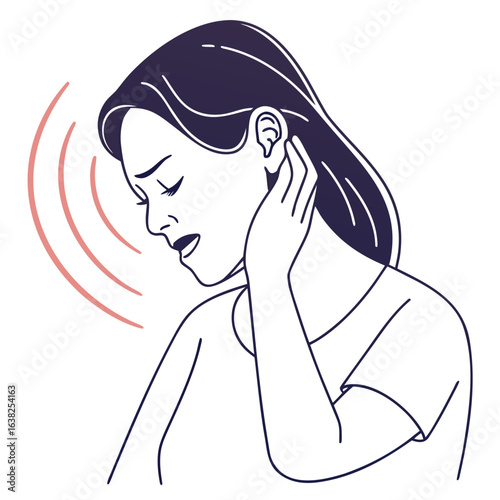 Woman holding ear experiencing pain earache discomfort