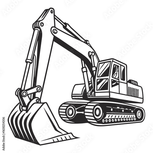 Black and white excavator construction heavy machinery