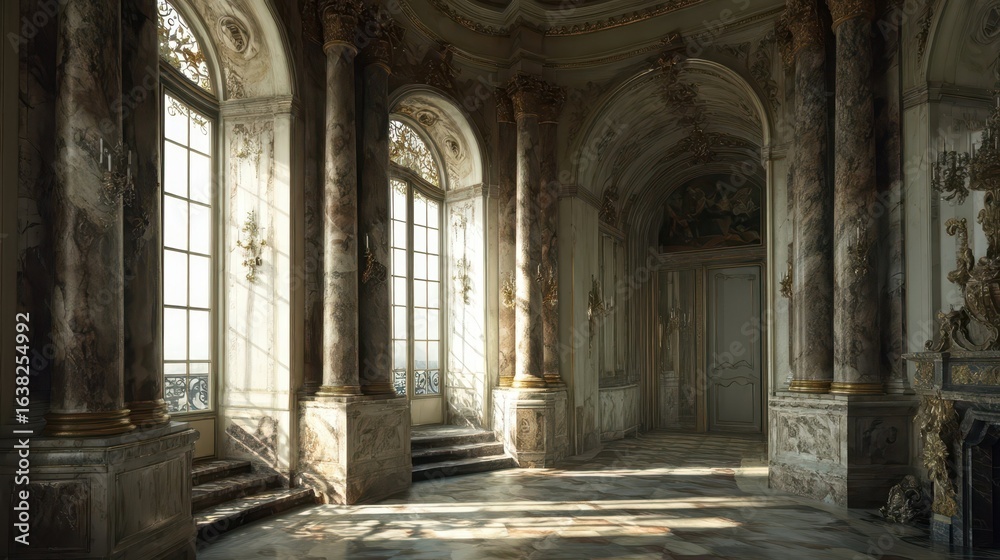 Fototapeta premium Elegant European Palace Interior with Stunning Marble Architecture