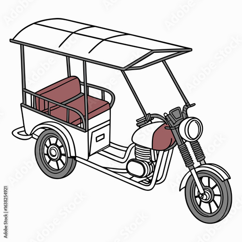 Three wheeled motorized vehicle with canopy and seats