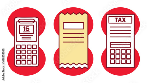 Calculator receipt and tax document icons finance