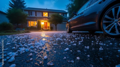 Hail Storm House Driveway Severe Weather Aftermath