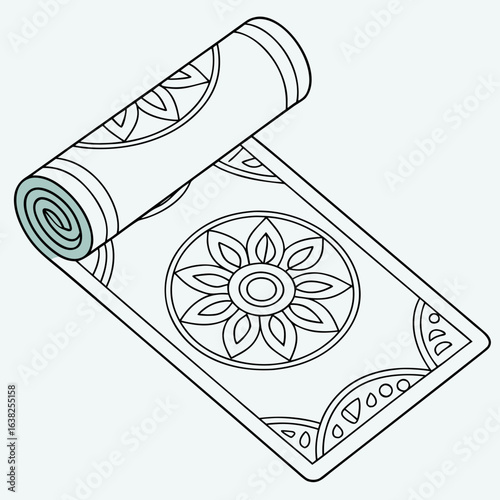 Rolled yoga mat with geometric patterns rolled up mandala