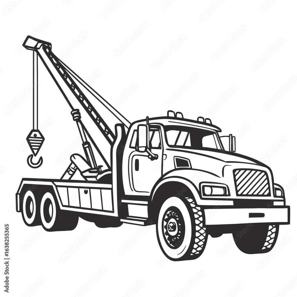 Naklejka premium Heavy duty tow truck with crane and hook vehicle