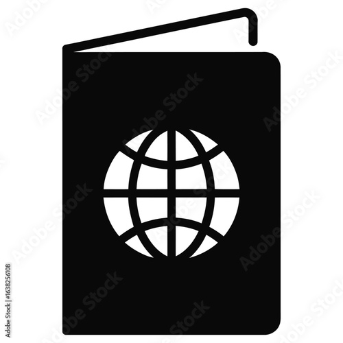 Black passport with white globe icon book travel