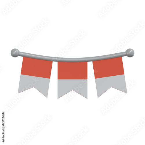 3d flag ornament of indonesian flag in red and white color