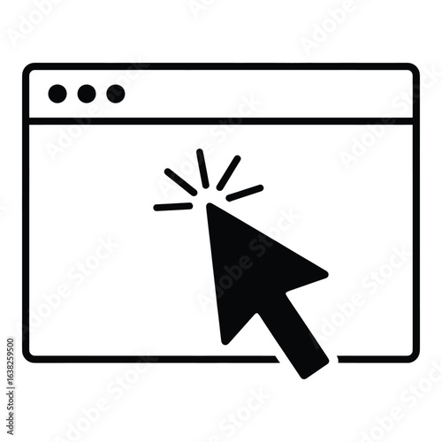 Webpage Interface with Cursor Clicking Action Black and White Design Computer Screen Navigation Concept Clicking Pointing Device for Digital Interactions